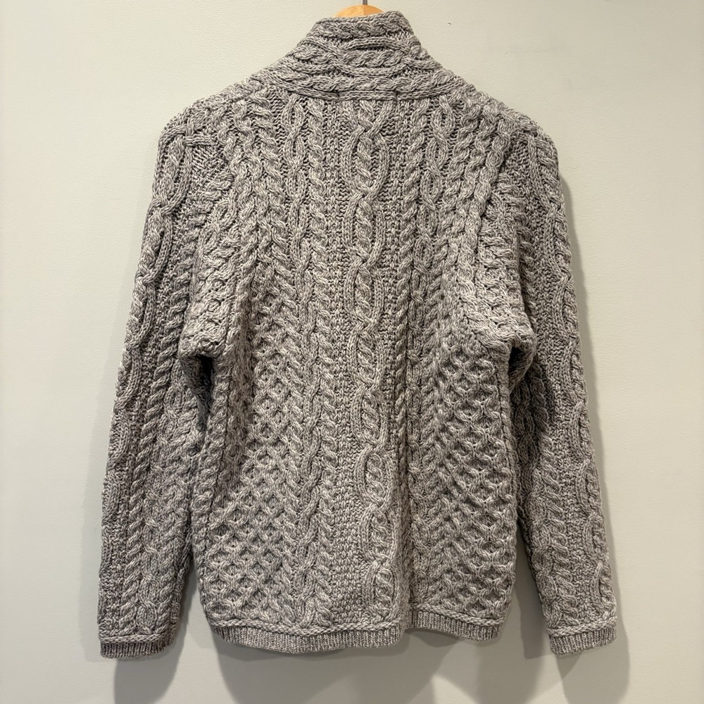 Aran Crafts Asymmetric Cable Knit Cardigan Sweater 100% Merino Wool Sz M Gray - Picture 7 of 8